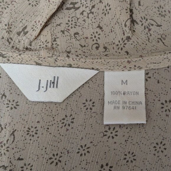 J.Jill Tan Button-Up Top Women's M Rayon Sheer Blouse Floral L/S Fairy Whimsy - Picture 8 of 16